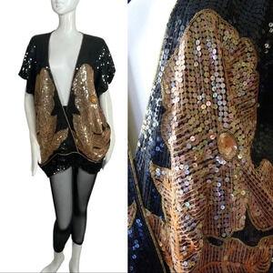 Vintage Sequin Embellished Black and Gold Women's Top